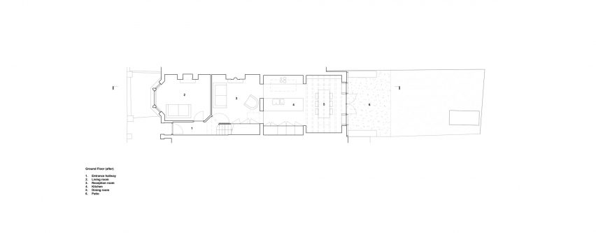 The ground floor plan of a London house renovation by DeDraft