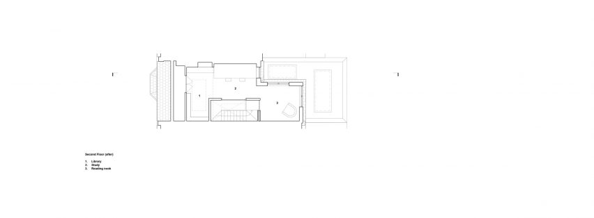 The second floor plan of a London house renovation by DeDraft