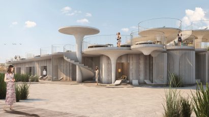 Sandy concrete canopies holding up Asbury Park