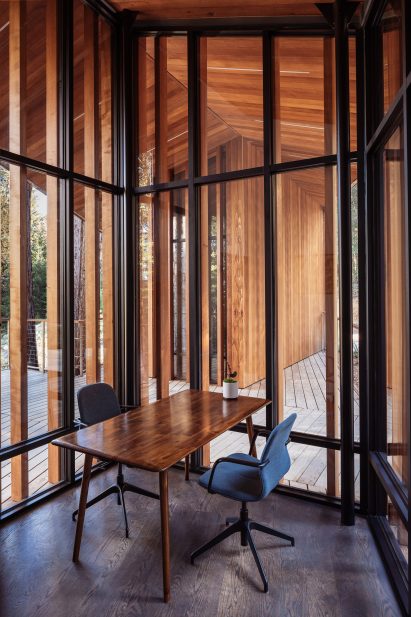 Glass-walled meeting room