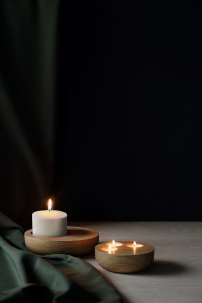 Wooden candle holders made by Escalona's students