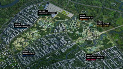 An overview of a masterplan by OMA for a site in Chengdu