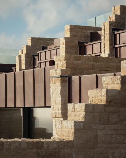 Stone blocks create a rugged look