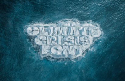 Rendering of the Climate Change Font by Helsingin Sanomat in arctic ice