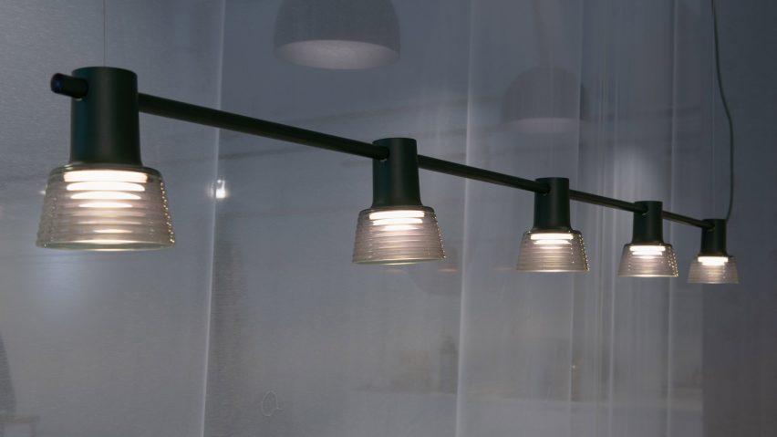 Compose Rail with rippled glass shades by Jens Fager