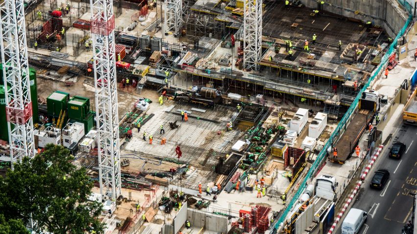 An aerial view of a construction site in London