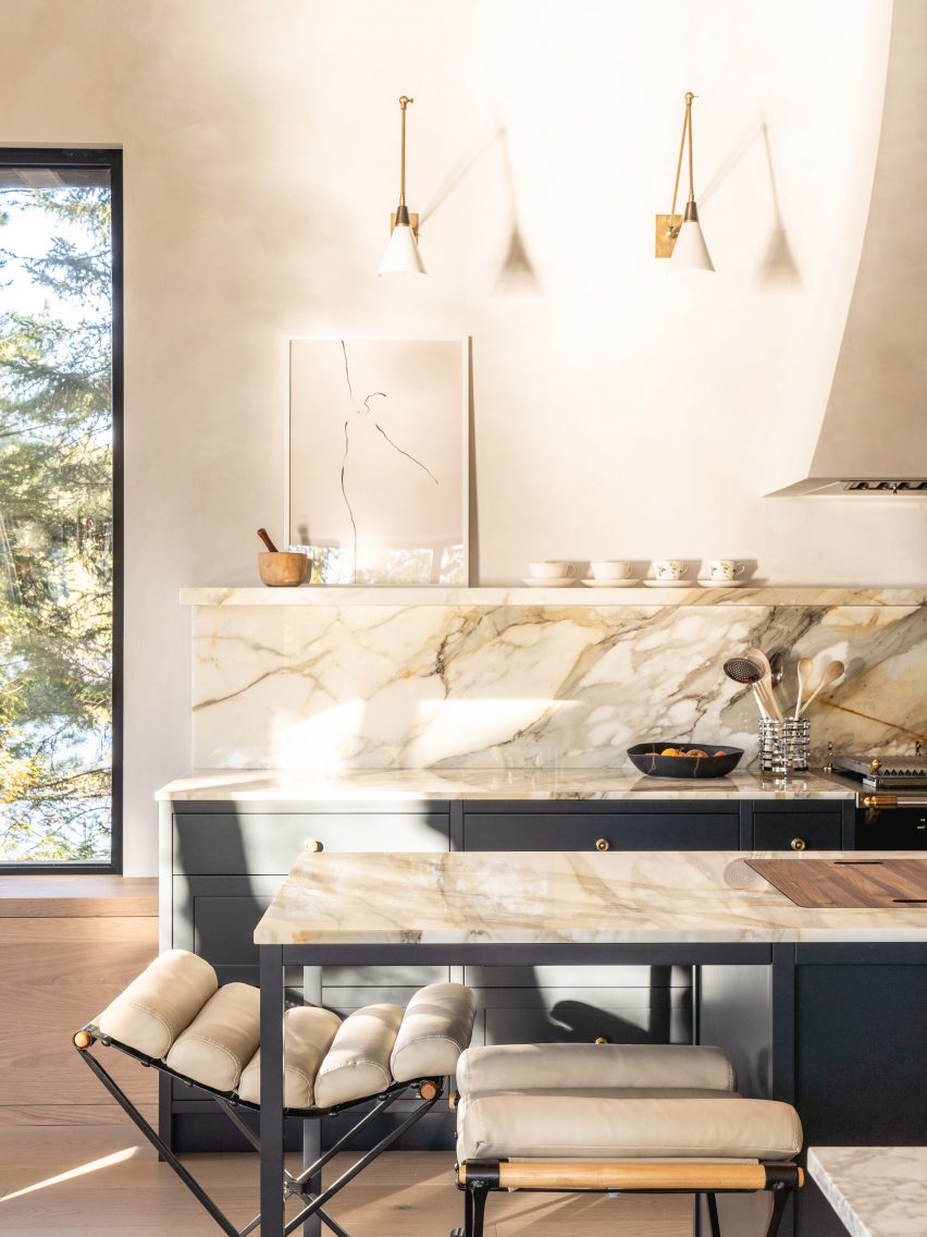 Light marble counter tops in a kitchen