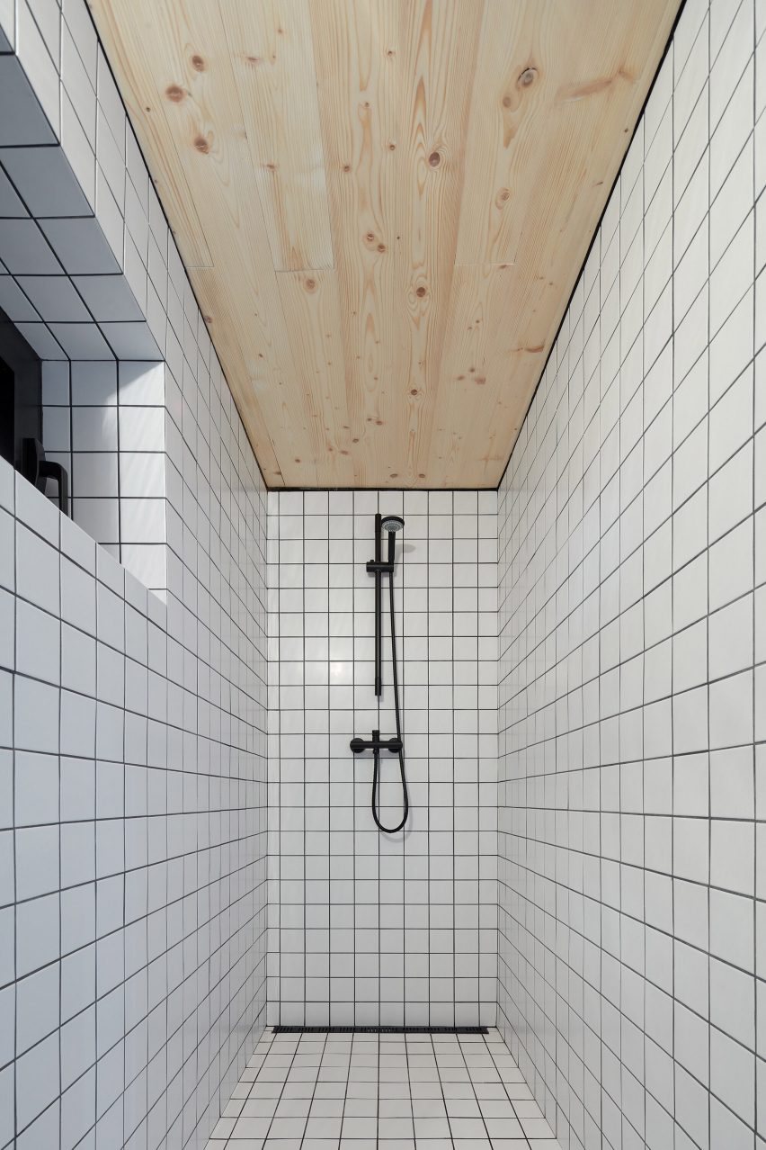 White tiled shower room