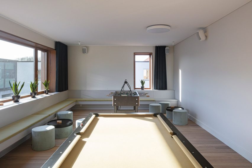 Pool table in lounge space