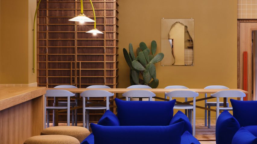 Klein blue chairs and beige walls in Douglas House