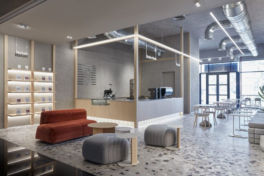 Wood coffee bar with LED lightstrip