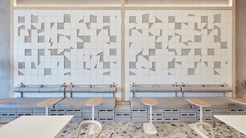Terrazzo floor and broken ceramics in Drop Coffee