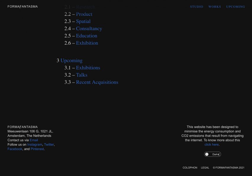 The website's table of contents