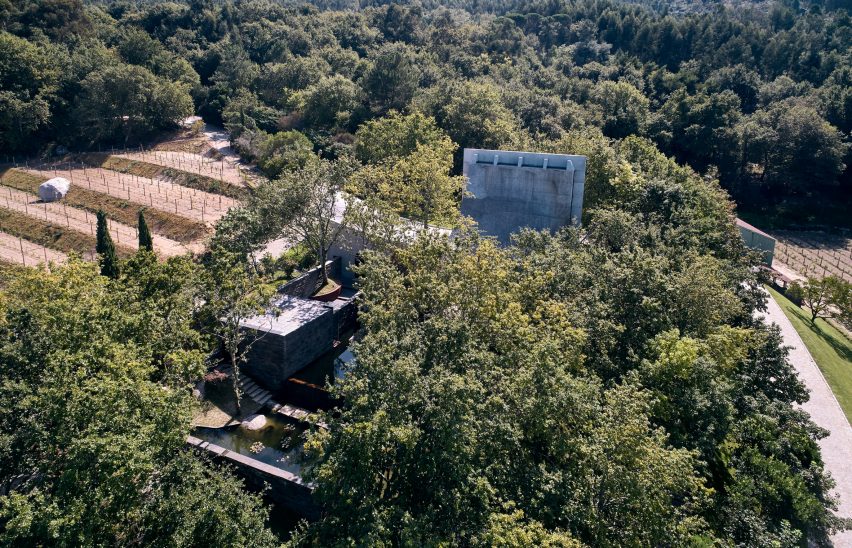 A concrete chapel within a Portuguese estate