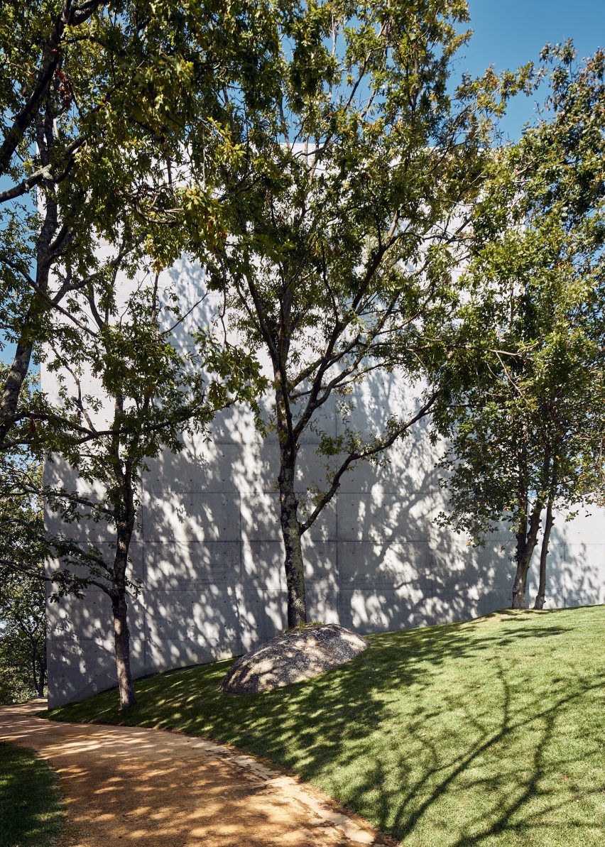 The concrete exterior of the Chapel and Meditation Room