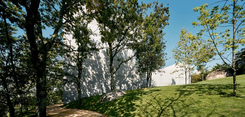 The concrete exterior of the Chapel and Meditation Room