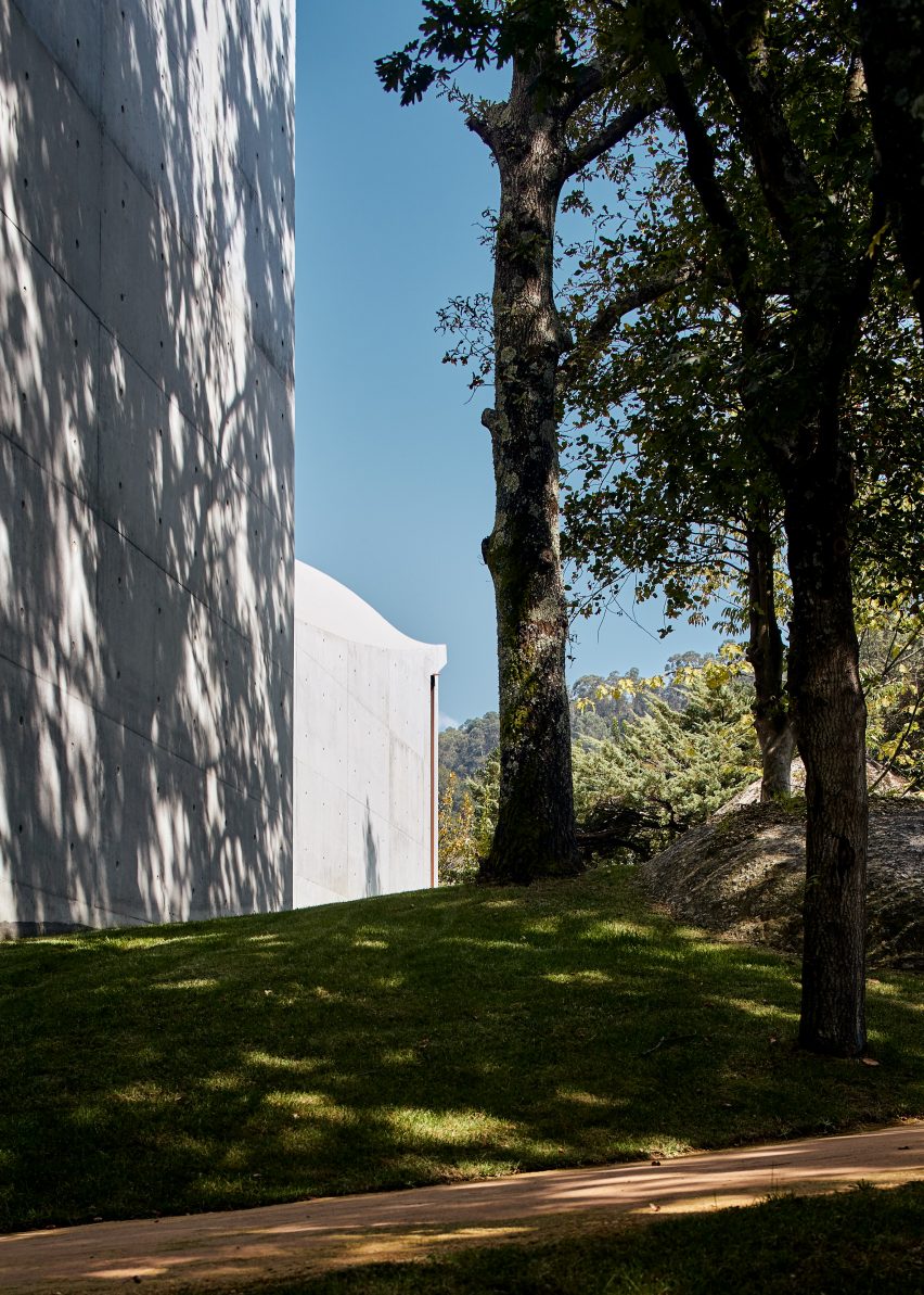 The concrete exterior of the Chapel and Meditation Room