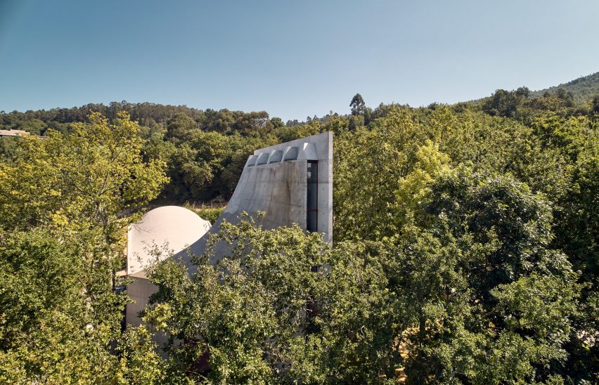 The concrete exterior of the Chapel and Meditation Room