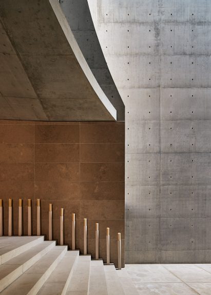 The concrete interiors of a Portuguese chapel