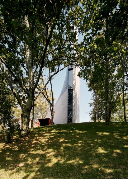 A concrete chapel on a hill in Portugal 