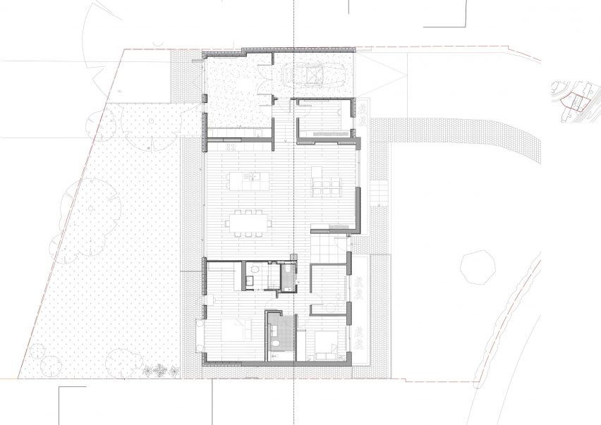 Floor plan of Honey and Walnut House by Intervention Architecture