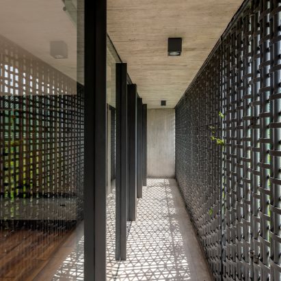 Lattice on balcony of 1970s house