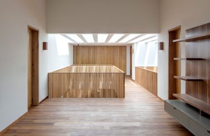 Oak wood floors and white walls