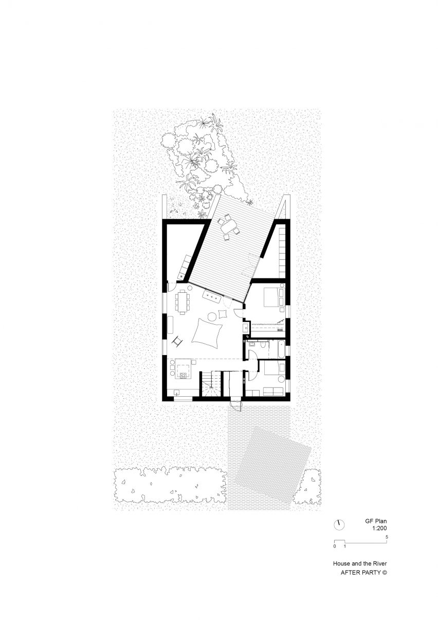 Living space and terrace in House and the River by After Party ground floor plan