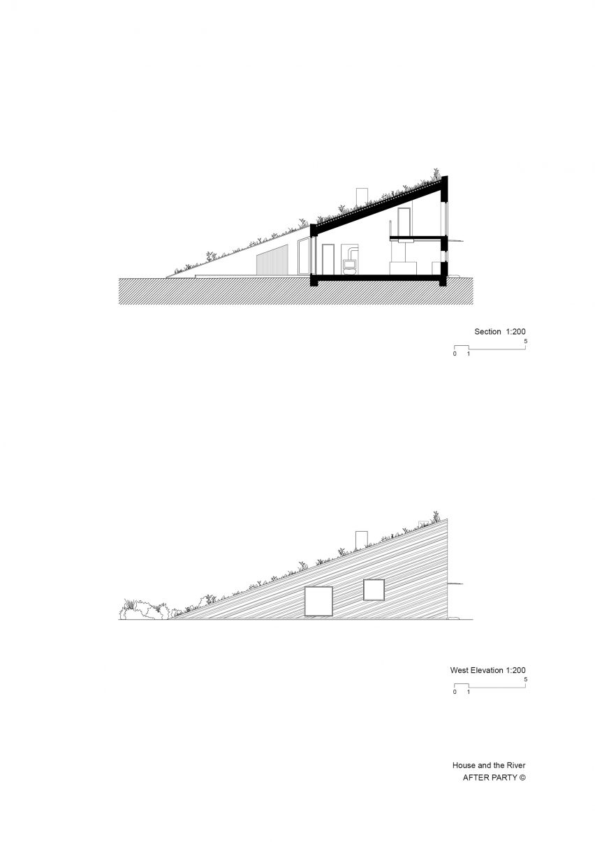 Living space and terrace in House and the River by After Party sections