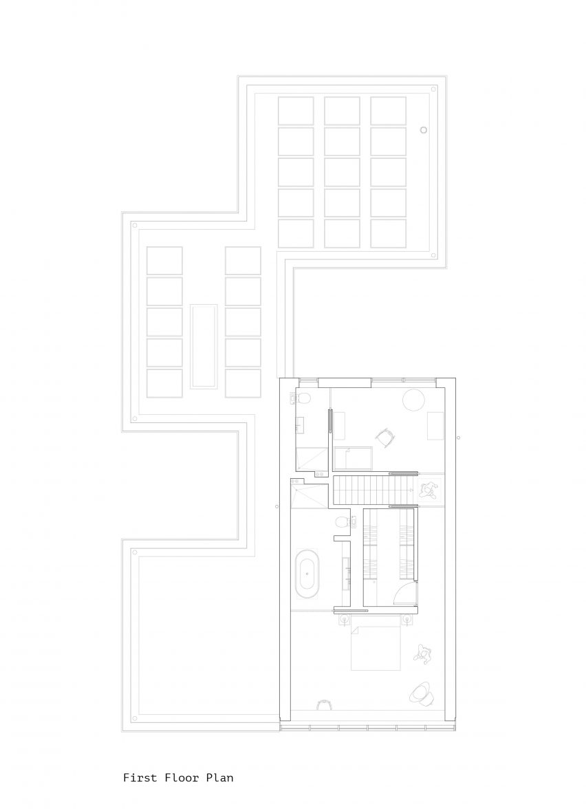The first floor plan of House in Bearsden by McGinlay Bell