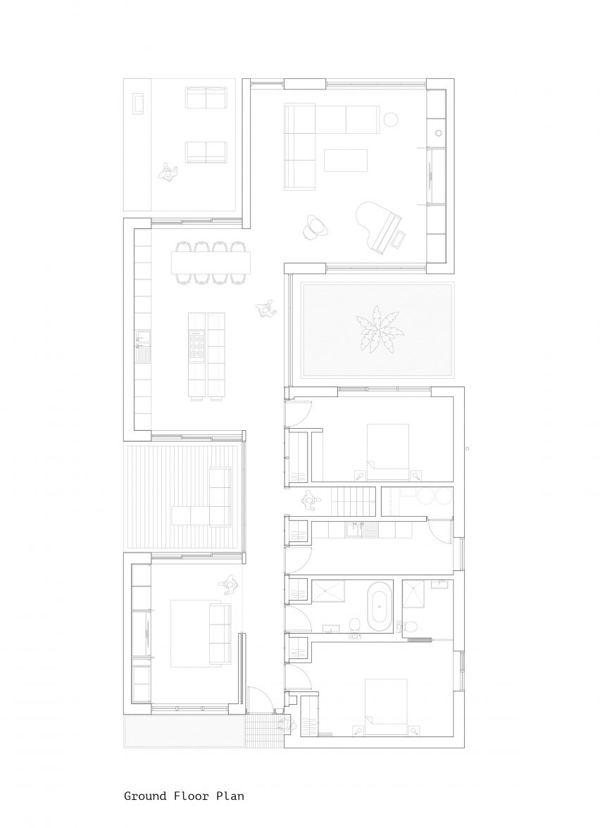 The ground floor plan of House in Bearsden by McGinlay Bell