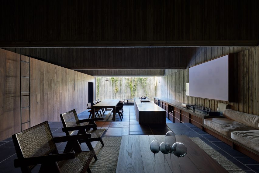 A dark living and dining room in a Japanese house