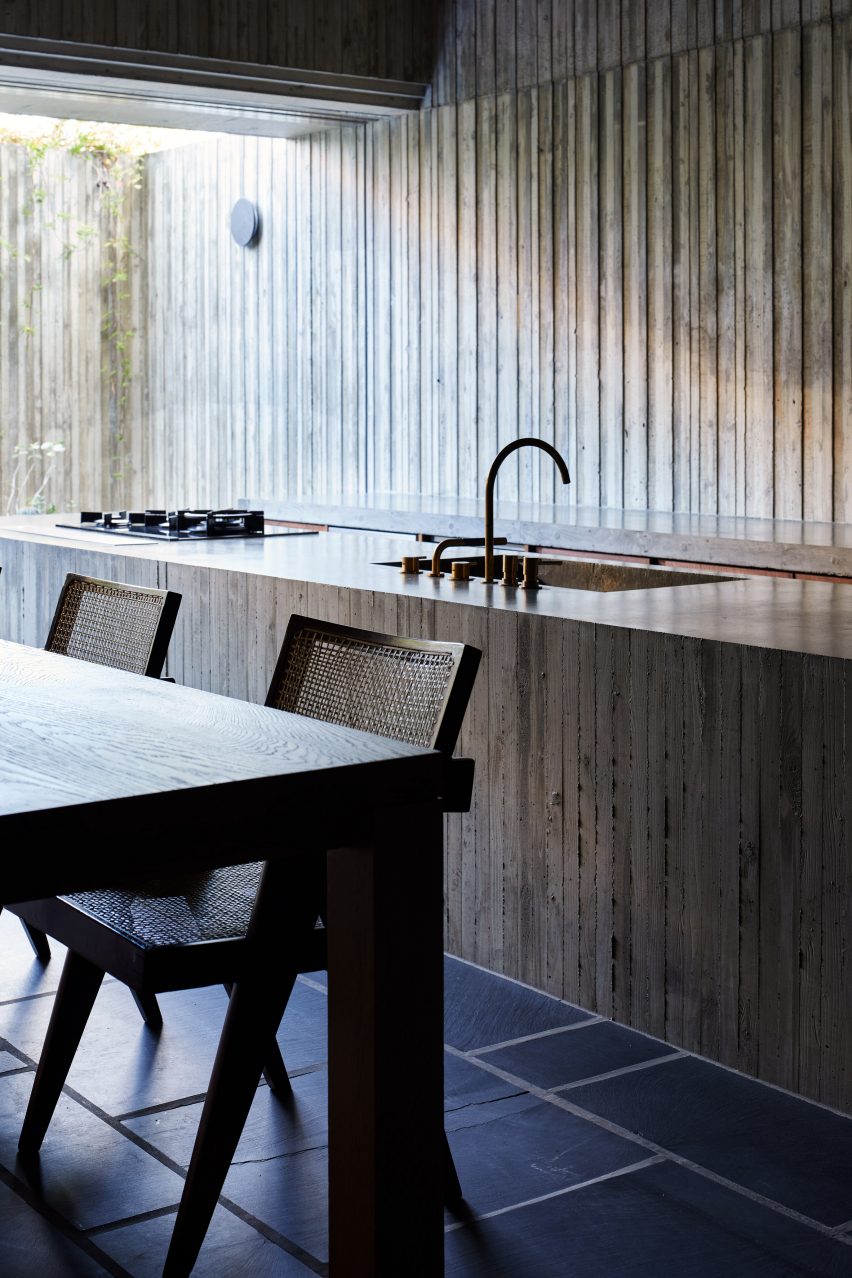 A concrete kitchen in a Japanese house