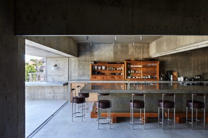 A concrete restaurant interior in Japan