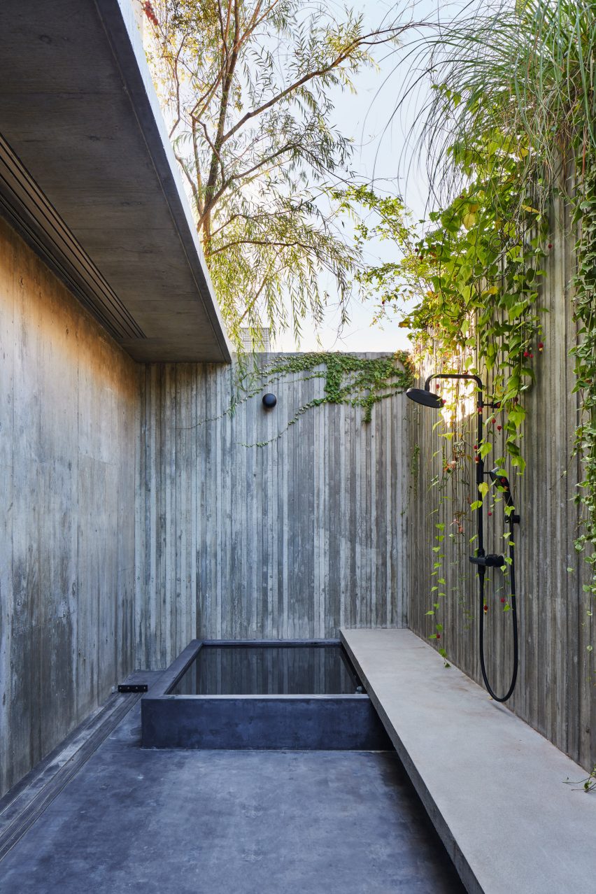 A hidden concrete courtyard of a Japanese house
