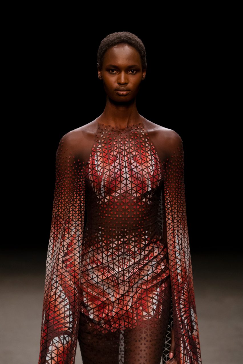 Close-up of recycled plastic couture dress