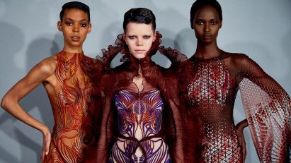 Haute couture dress made from recycled ocean plastic