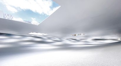 A skylight of a sheltered white plaza