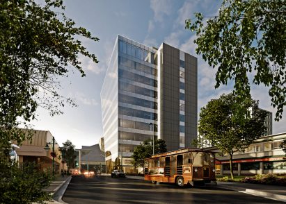 A visual of Perkins and Will's renovation of the 1970s Key Bank Plaza