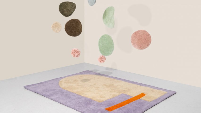 Layered rug with additional pieces floating over the top