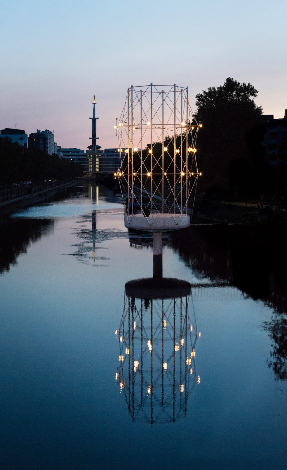 Concrete and steel pavilion with lights