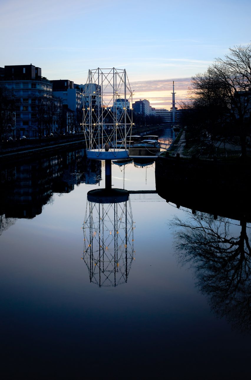 Folly in water at sunset