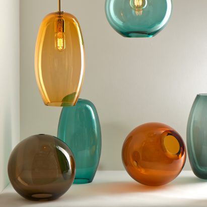 Sasha and Ilona hand-blown pendant lights by Lustre