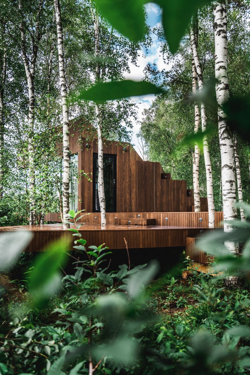 The wood-clad exterior of a holiday cabin in Estonia