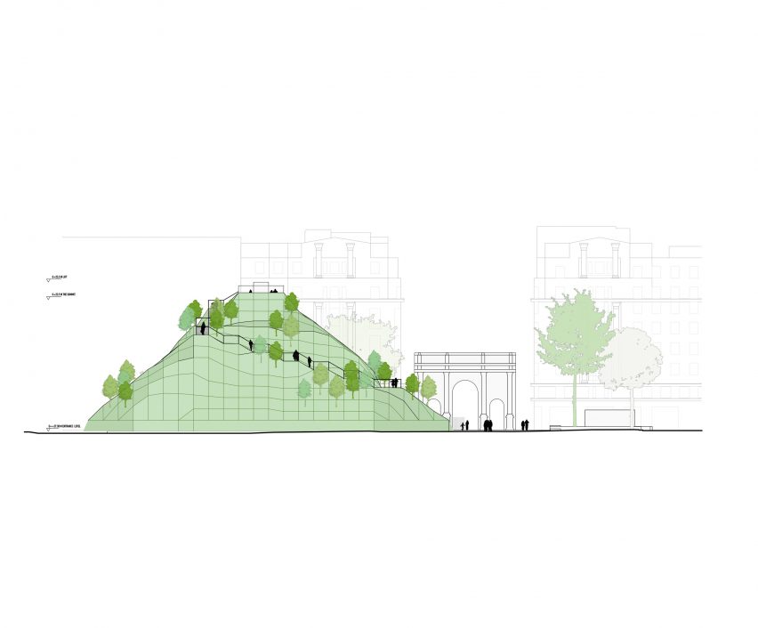 An elevation of Marble Arch Hill