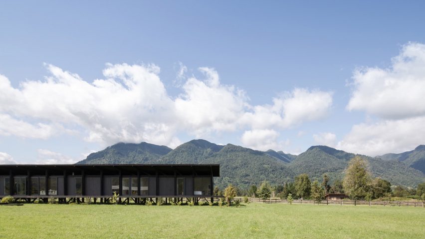 Distance view of Casa Tobita in Lago Ranco Chile