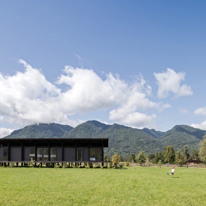 Distance view of Casa Tobita in Lago Ranco Chile