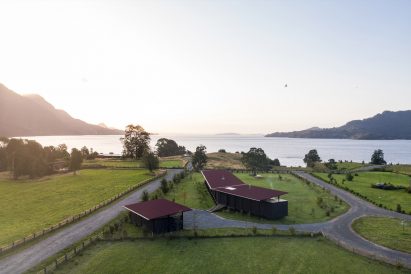 Aerial view of Casa Tobita in Lago Ranco Chile