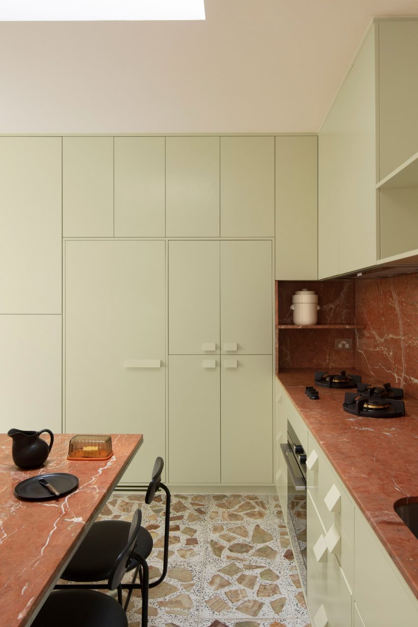 Brunswick apartment with green and contrasting marble kitchen