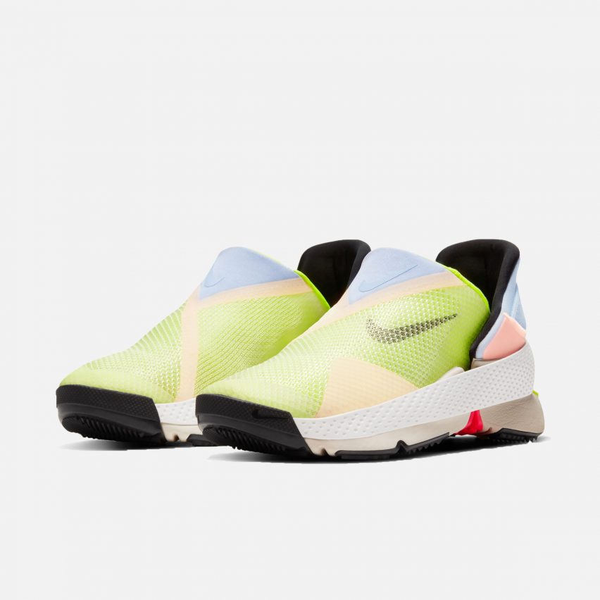 A pair of brightly coloured Nike Go FlyEase trainers